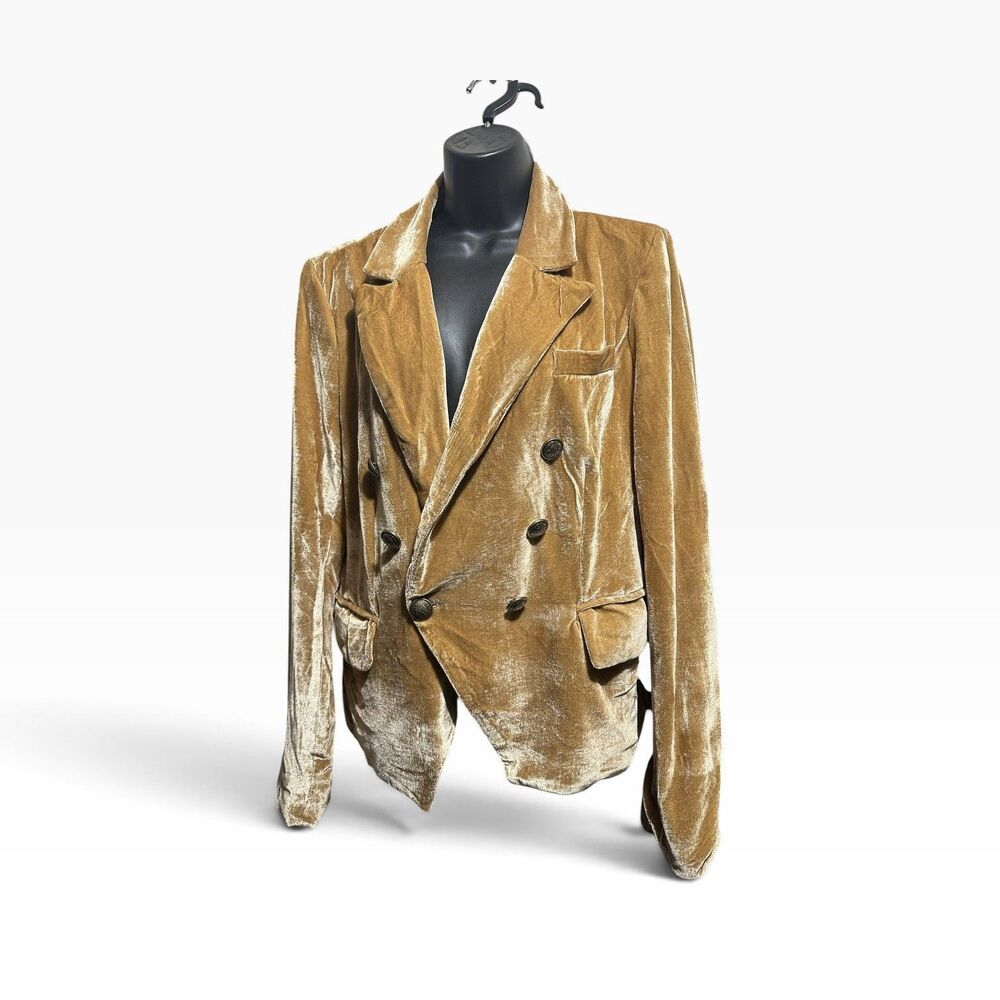 Rachel Zoe Gold Velvet Double-Breasted Blazer Womens M Polished Academia Jacket